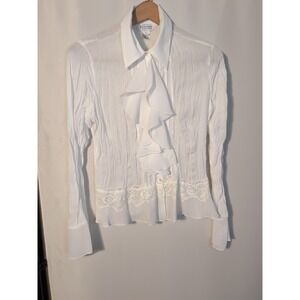 Y2K Chiffon Fairycore Ruffle Blouse Top Shirt Long Sleeve Lace Detail Cuffs M